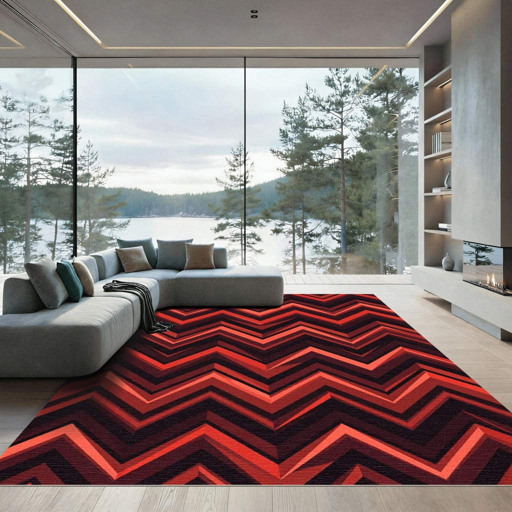 Bold Red Zigzag Chevron Rug