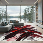 Crimson Red Bold Brushstroke Abstract Rug