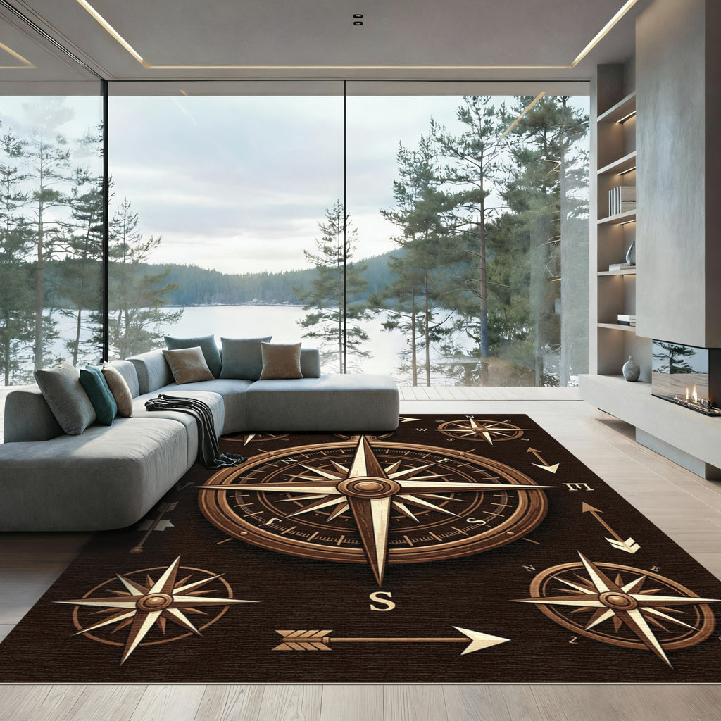Vintage Bronze Nautical Compass Navigator Rug