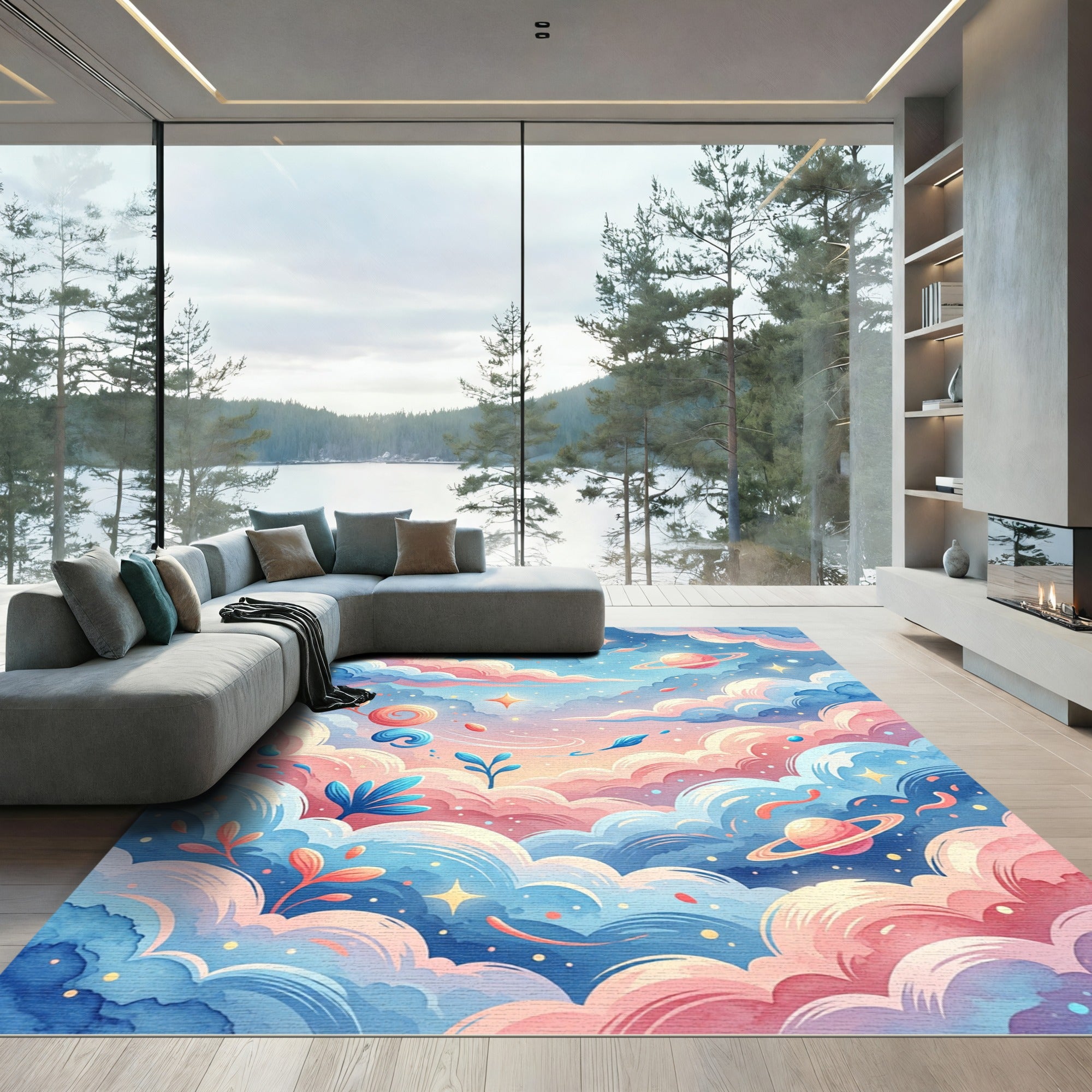Ethereal Pastel Celestial Planet Landscape Rug