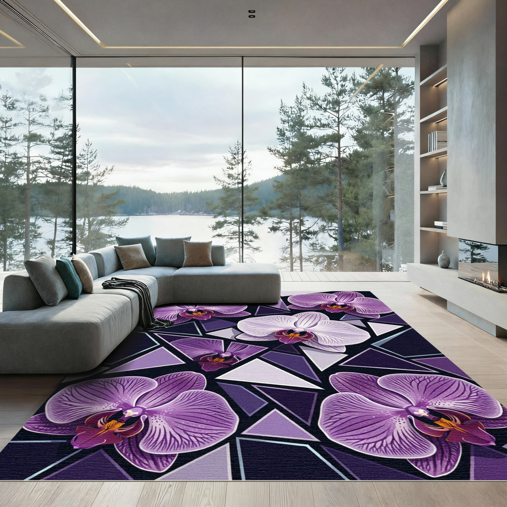Geometric Purple Orchid Blossom Rug