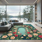 Teal Rose Garden Arch Medallion Rug