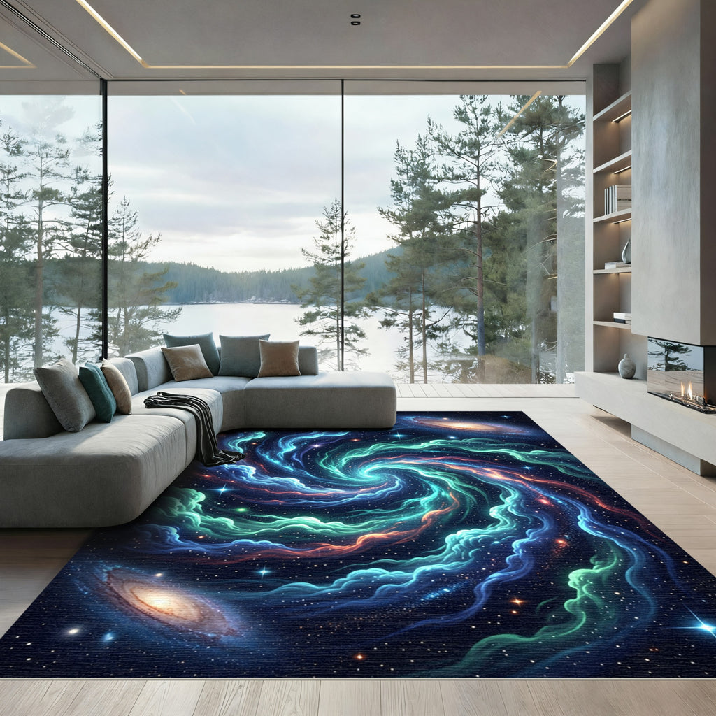 Vibrant Cosmic Spiral Nebula Swirl Rug