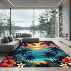Tropical Sunset Palm Tree Beach Landscape Rug
