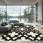Classic Black and Cream Quatrefoil Grid Rug