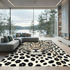 Bold Black Spotted Leopard Portrait Rug
