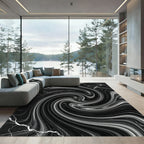 Black And White Swirling Marble Vortex Rug