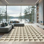 Cream Grid Architectural Geometric Rug