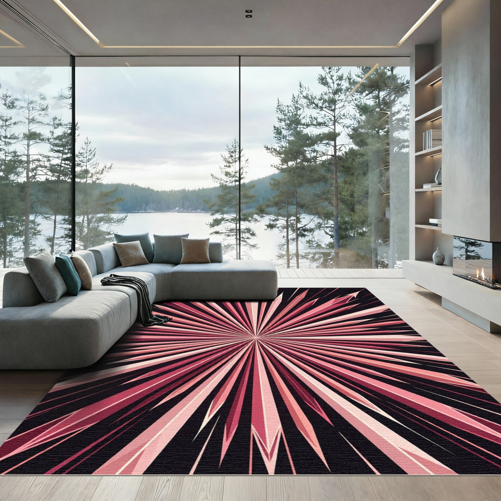 Radiant Pink Geometric Starburst Rug
