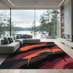 Crimson Orange Black Brushstroke Drip Rug