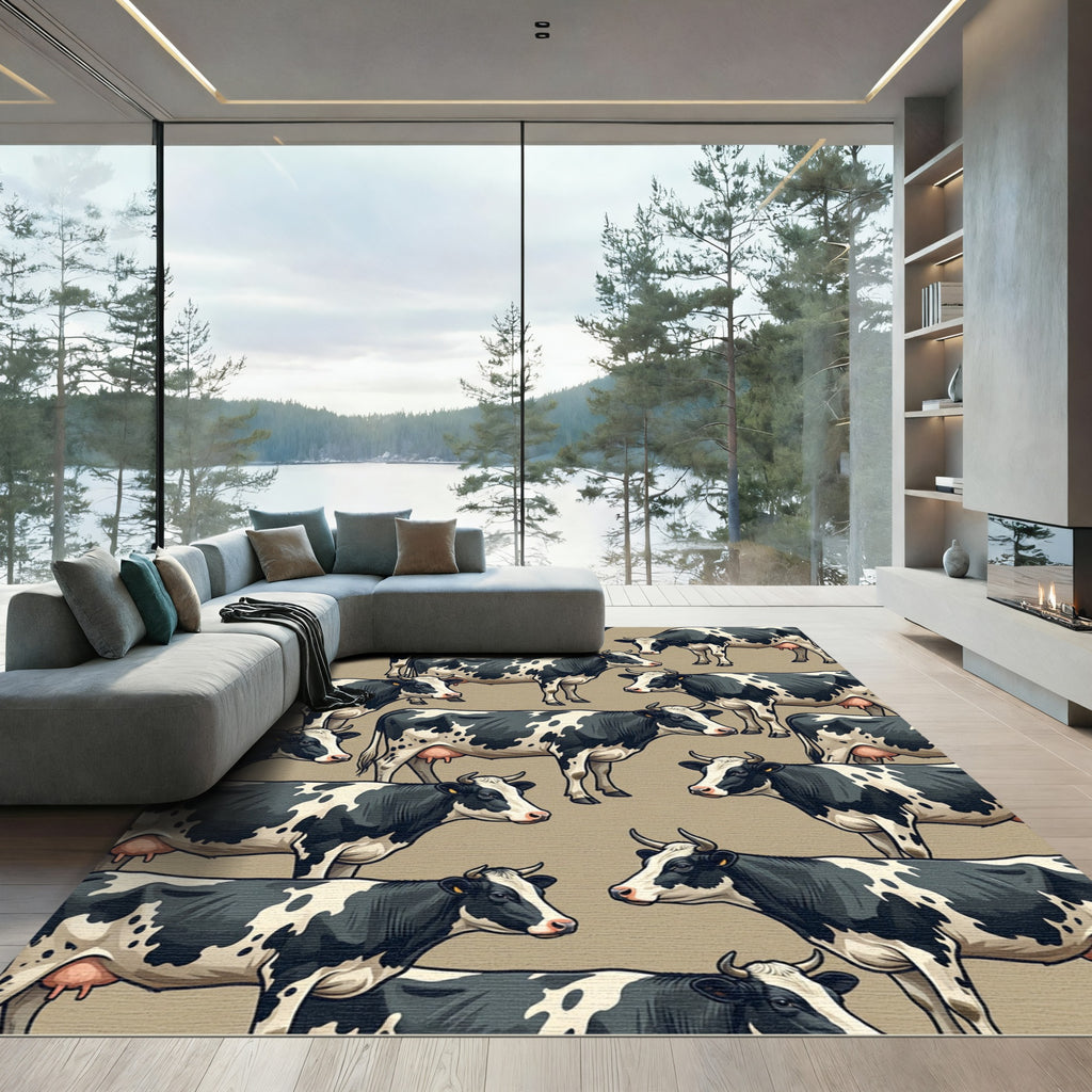 Whimsical Black and White Dairy Cow Rug