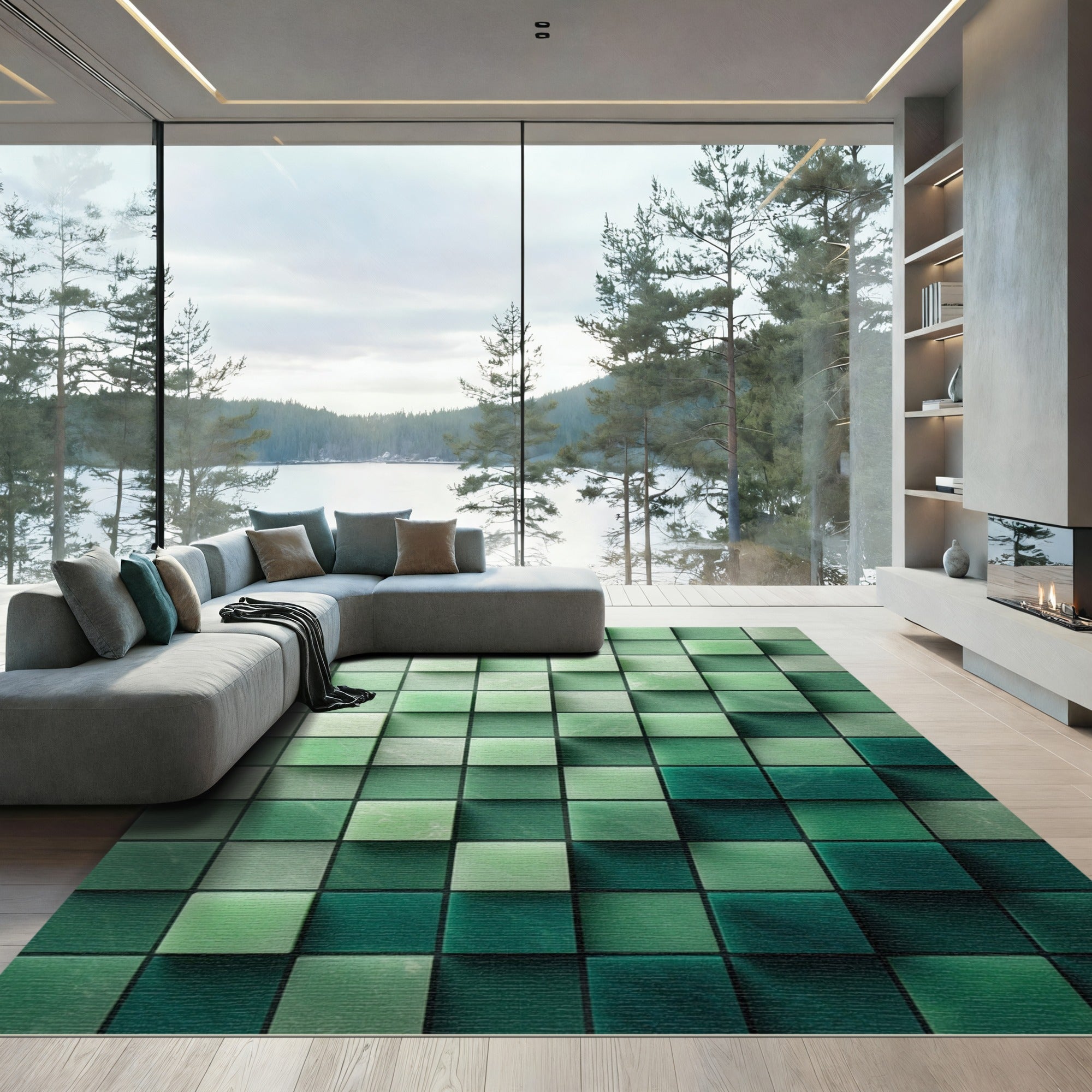 Forest Green Marbleized Cube Rug