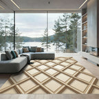 Sophisticated Beige Interlocking Geometric Lattice Rug