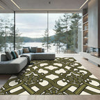 Ornate Olive Green Interlocking Lattice Rug