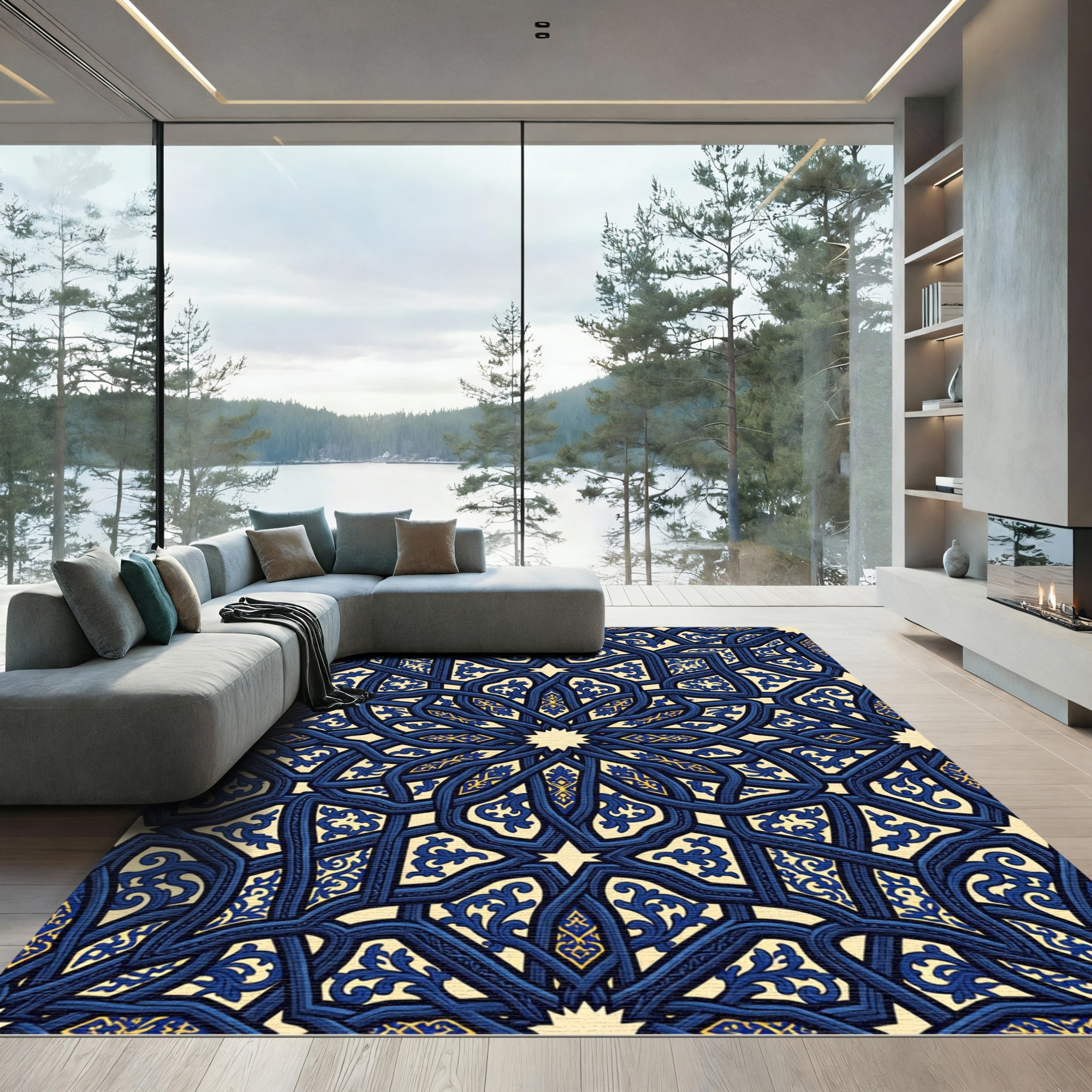 Deep Blue Eastern Star Mandalas Rug
