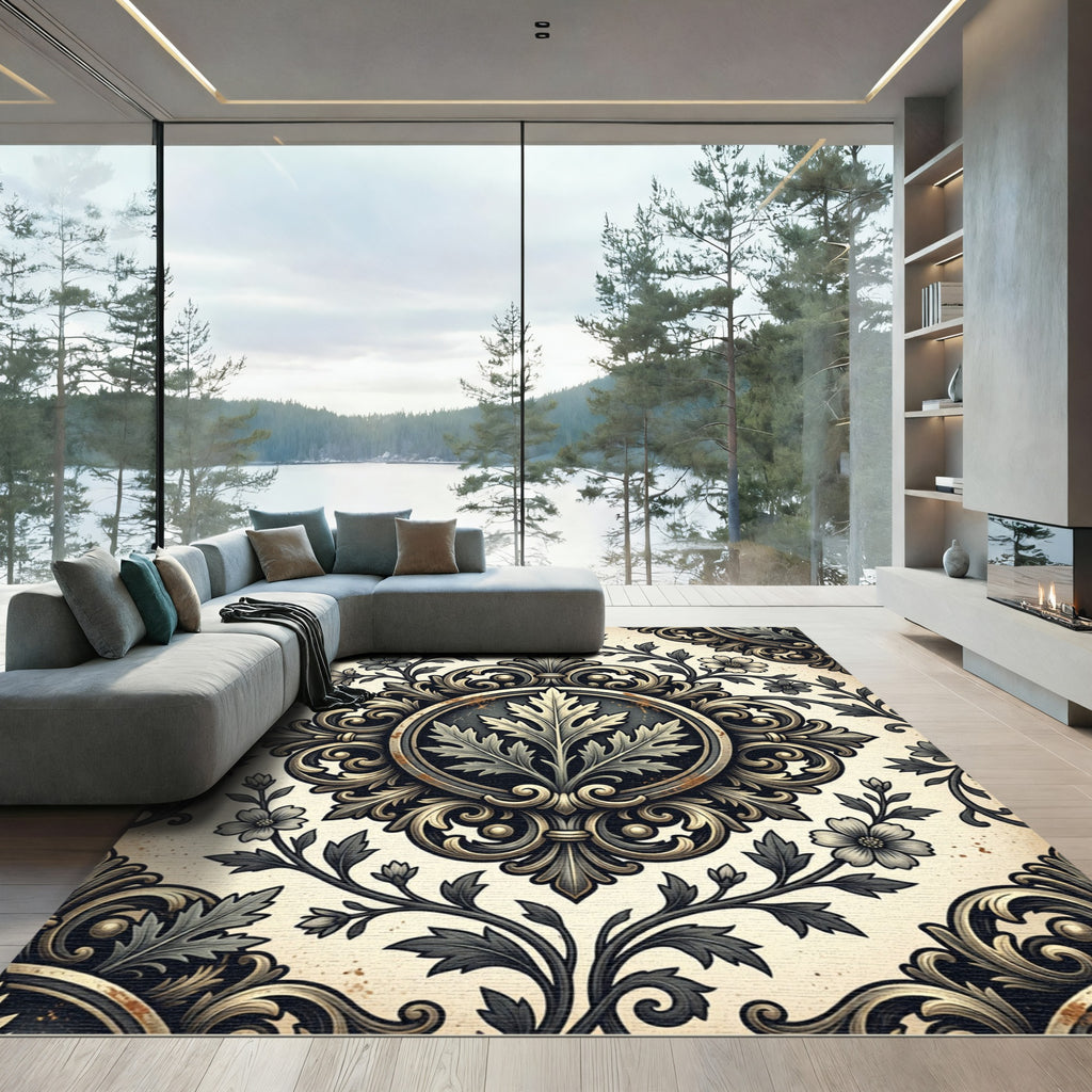 Elegant Antique Gold Floral Medallion Rug
