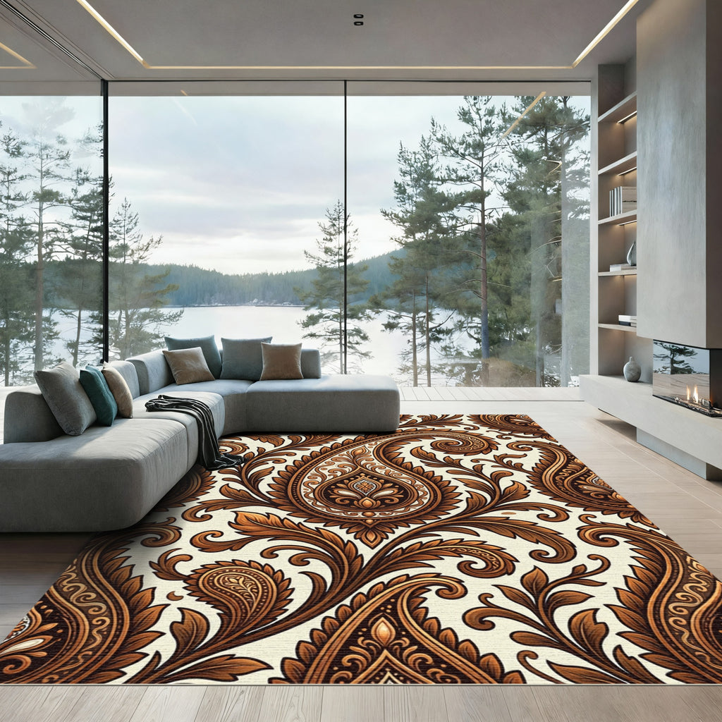Rich Brown Paisley Floral Medallion Rug