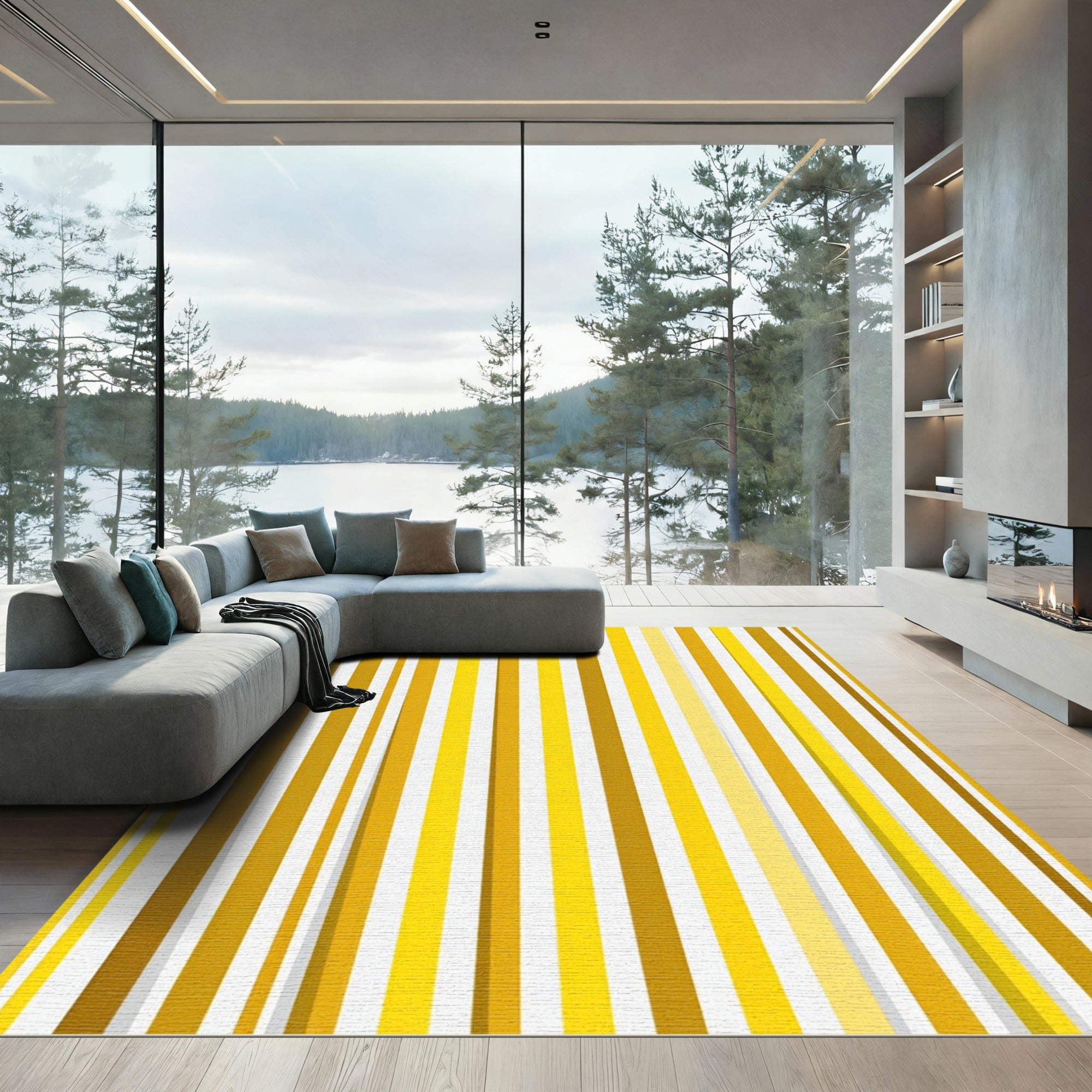 Modern Golden Ochre Vertical Stripe Rug
