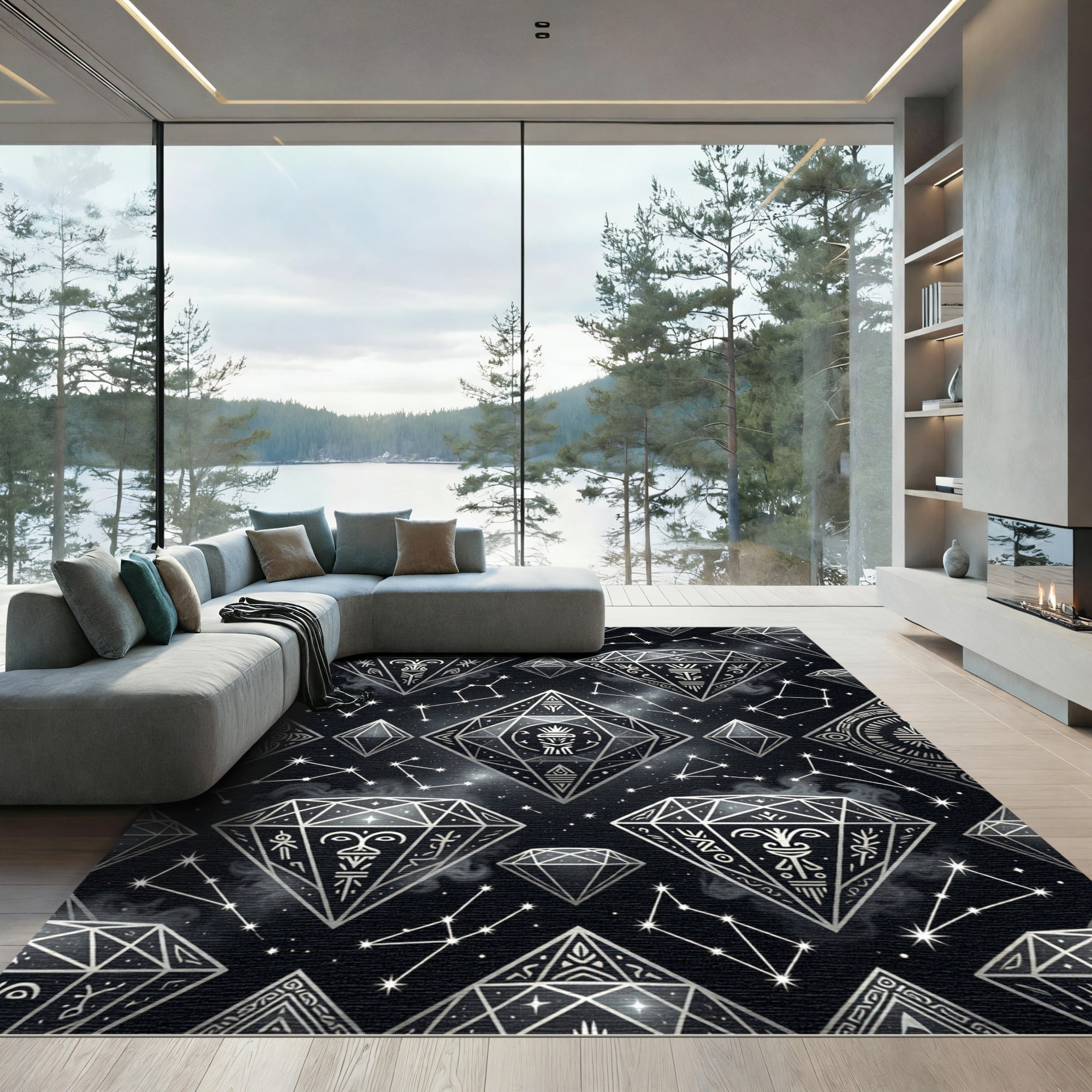 Celestial Silver Diamond Constellation Galaxy Rug