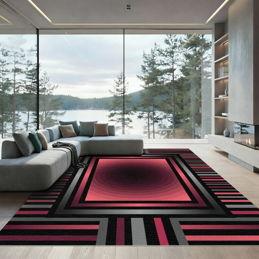 Crimson Gray Rectangular Gradient Rug