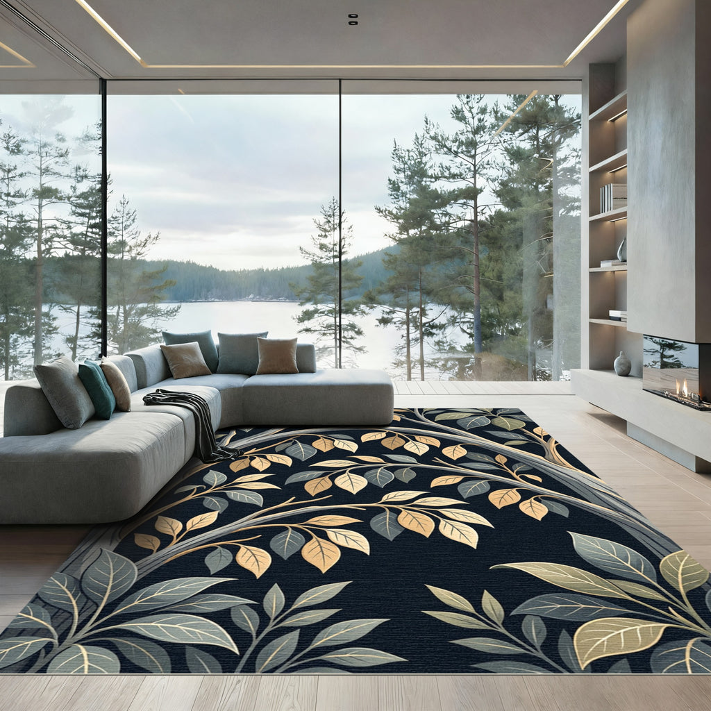 Arched Golden Leaf Botanical Forest Rug
