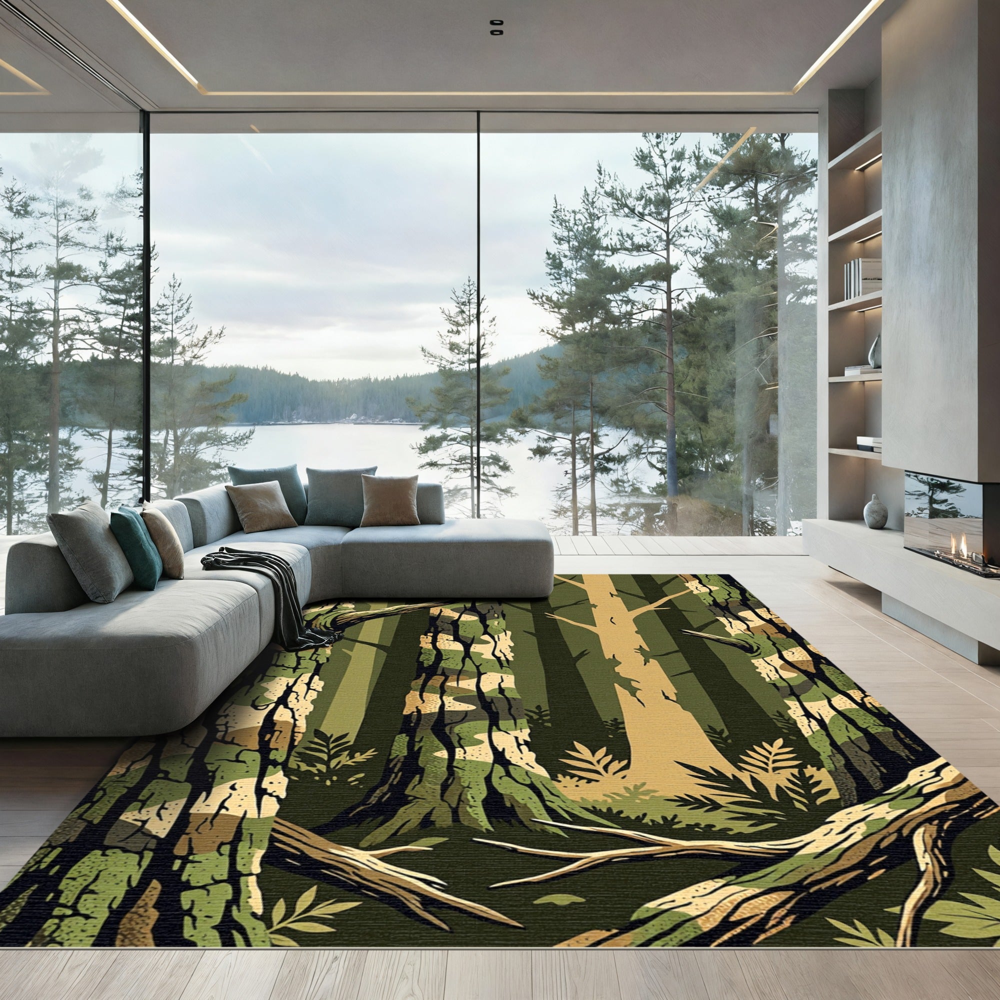 Camo Forest Tree Woodland Rug