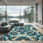 Teal Botanical Floral Burst Medallion Rug