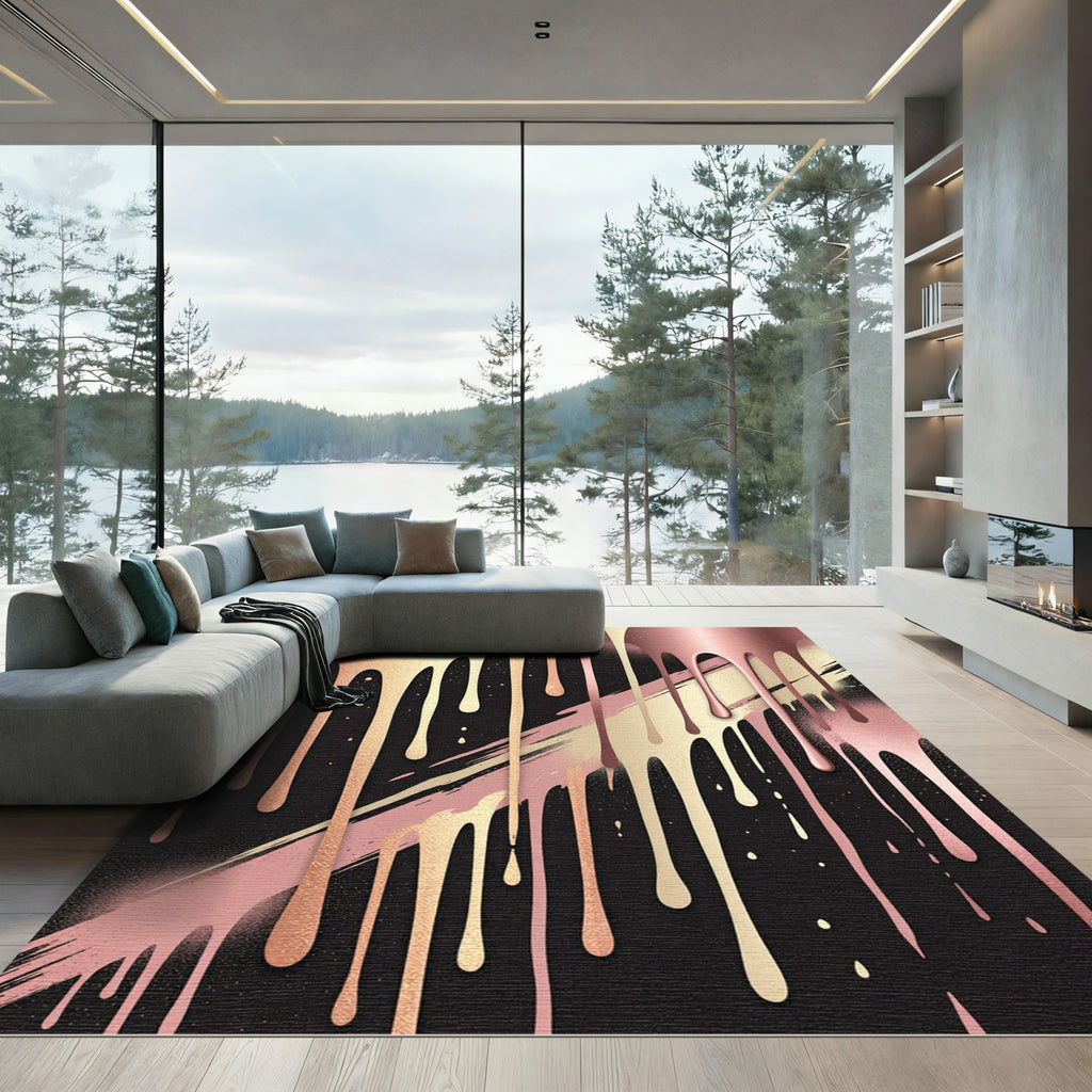 Rose Gold Drip Fluid Abstract Rug