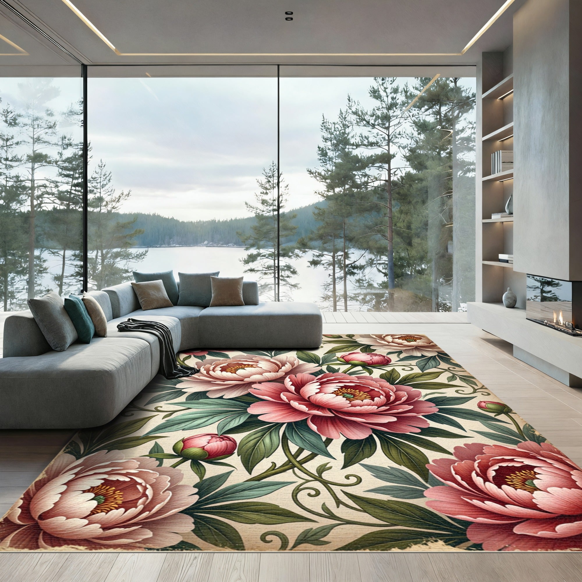 Vintage Pink Peony Botanical Garden Rug