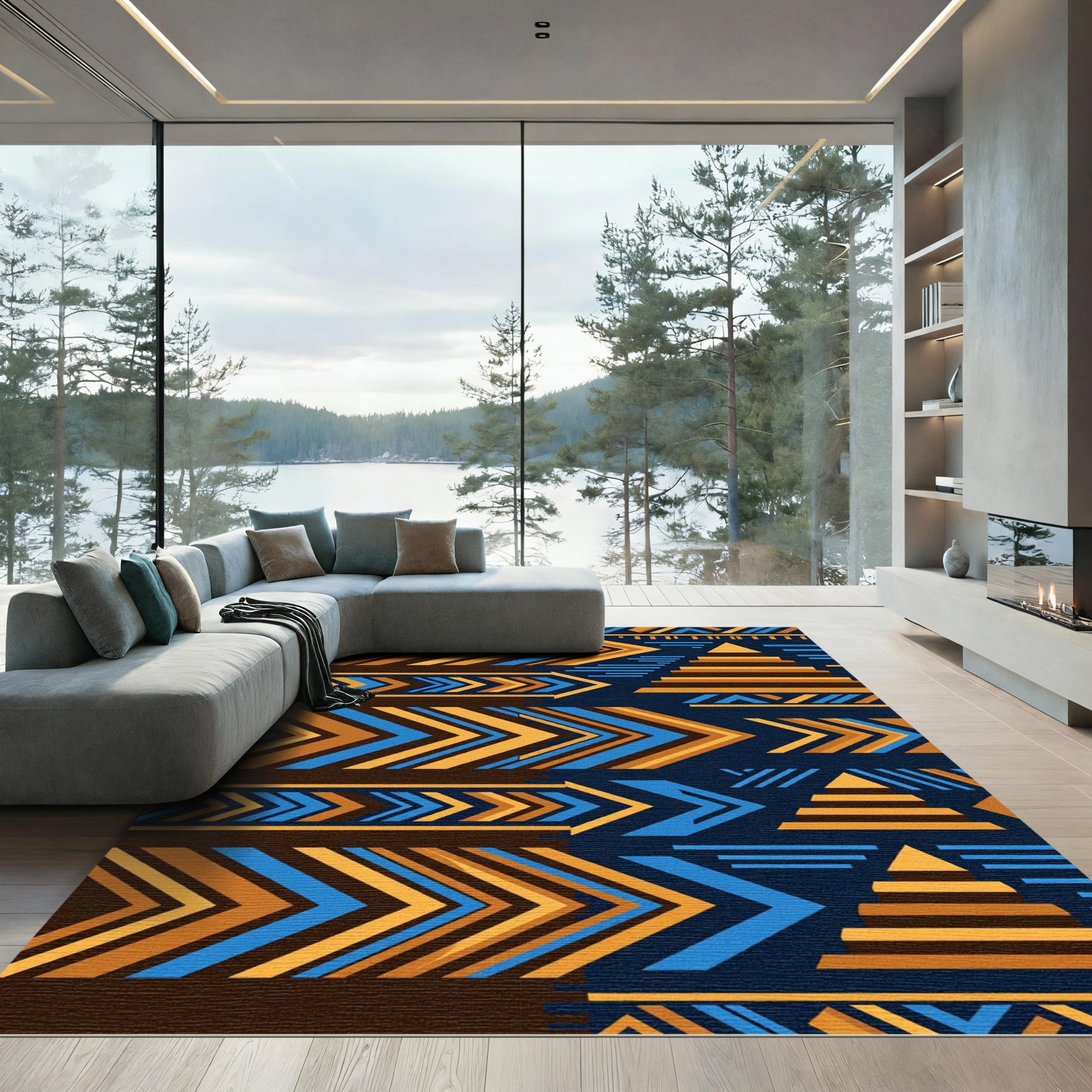 Geometric Chevron And Step Pyramid Art Rug
