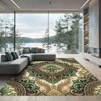 Green Leaf Scrollwork Medallion Rug