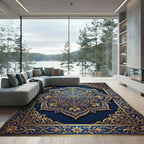Deep Blue Golden Royal Medallion Rug