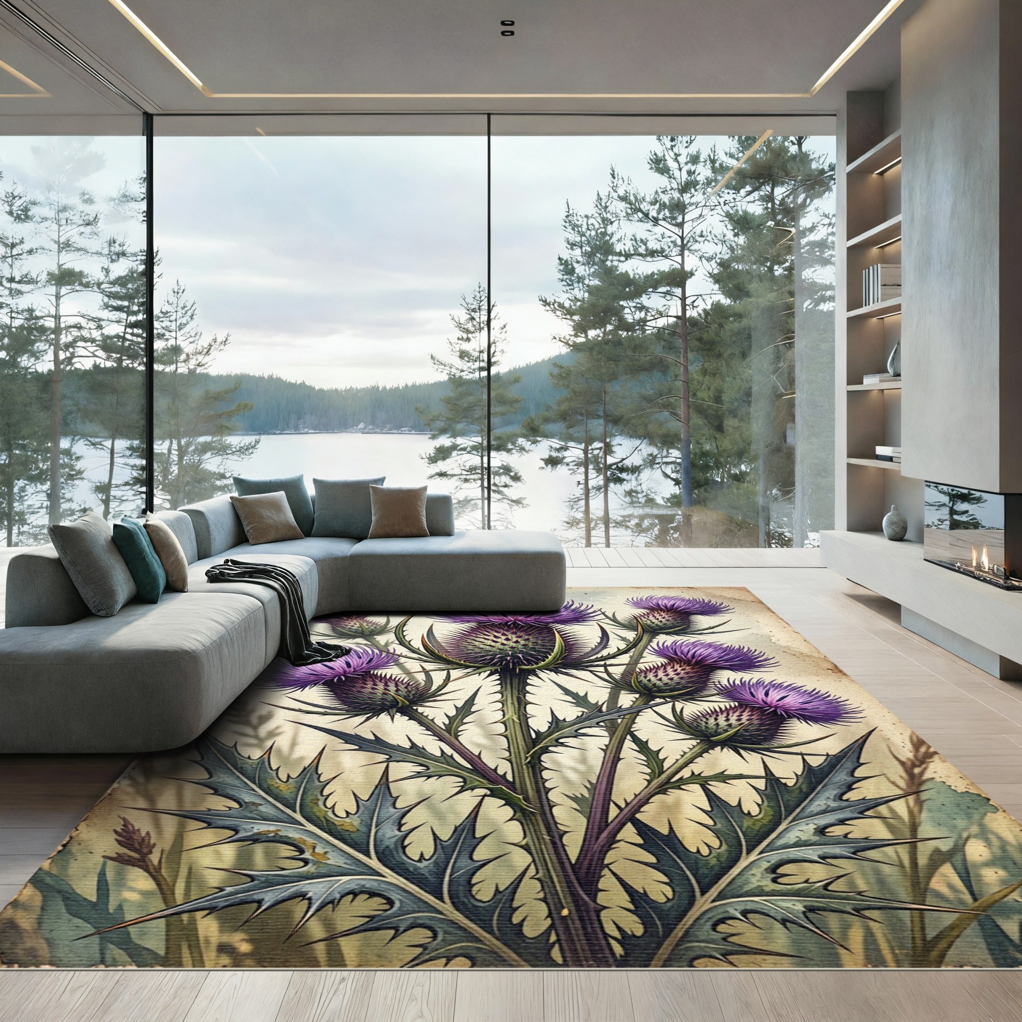 Vintage Botanical Purple Thistle Illustration Rug
