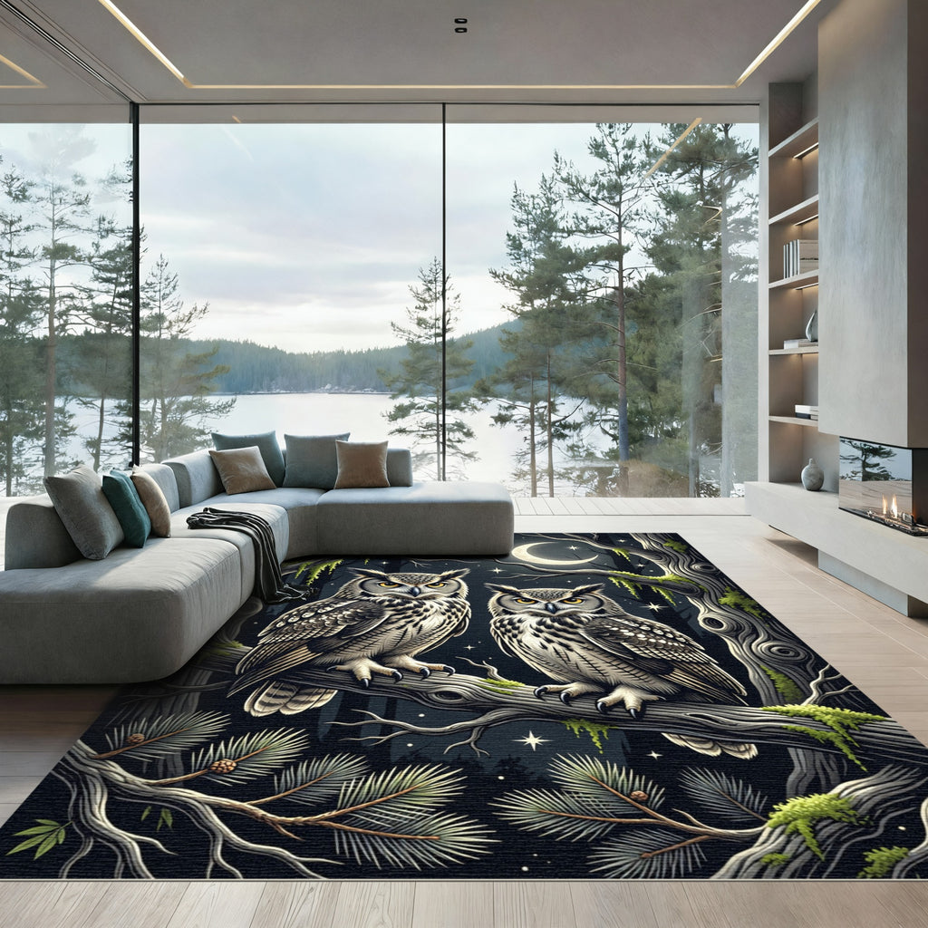 Midnight Forest Owl Lunar Triptych Rug