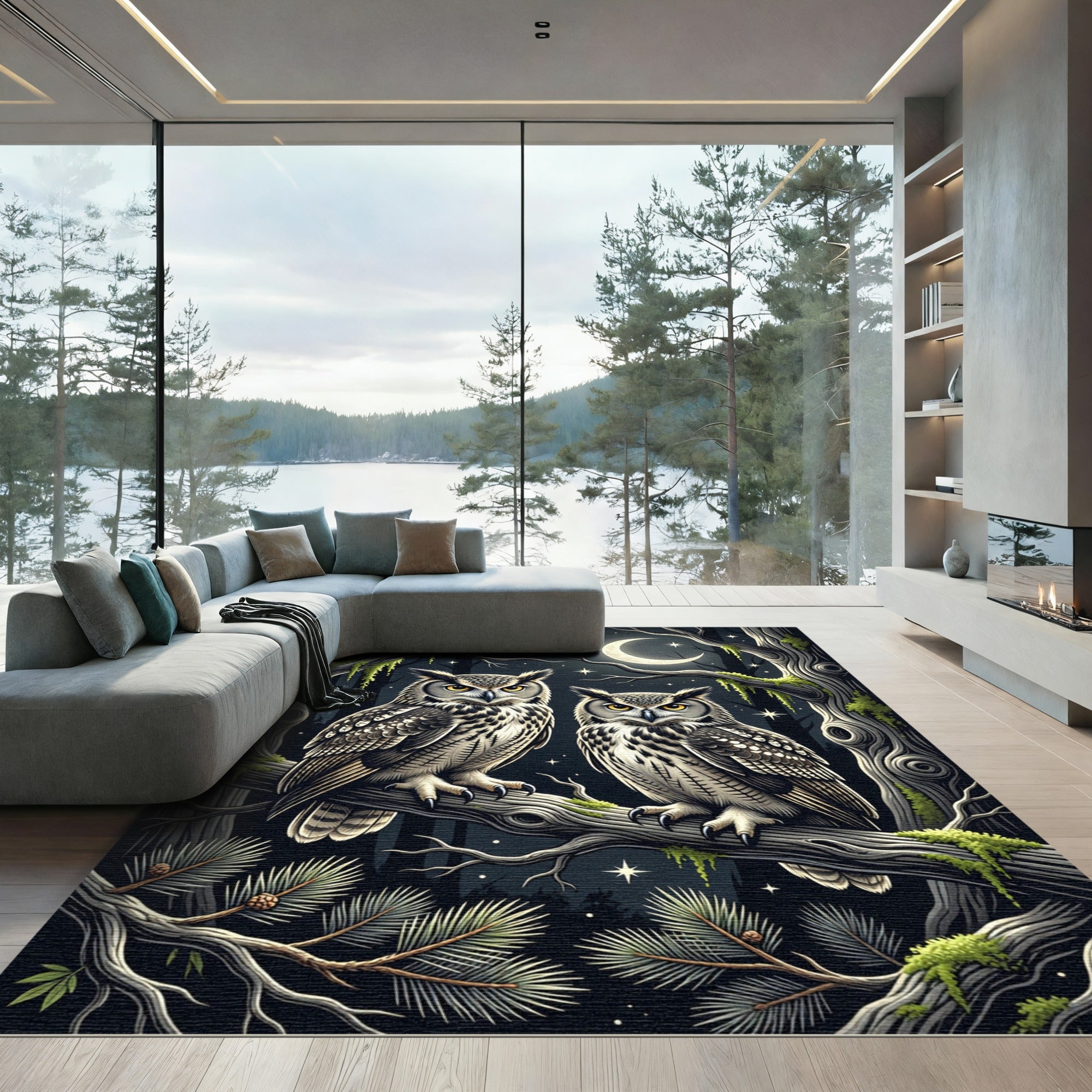 Midnight Forest Owl Lunar Triptych Rug