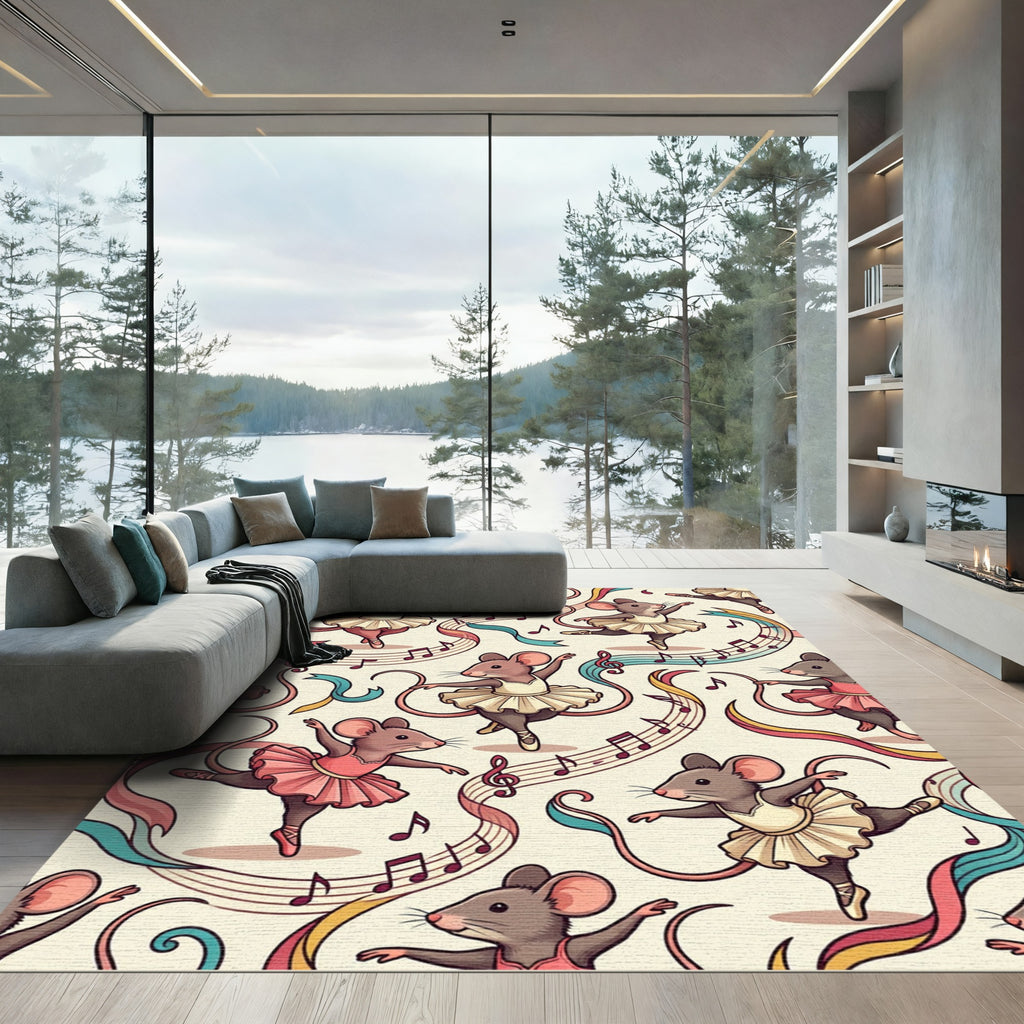 Whimsical Ballerina Mouse Musical Ribbon Art Rug