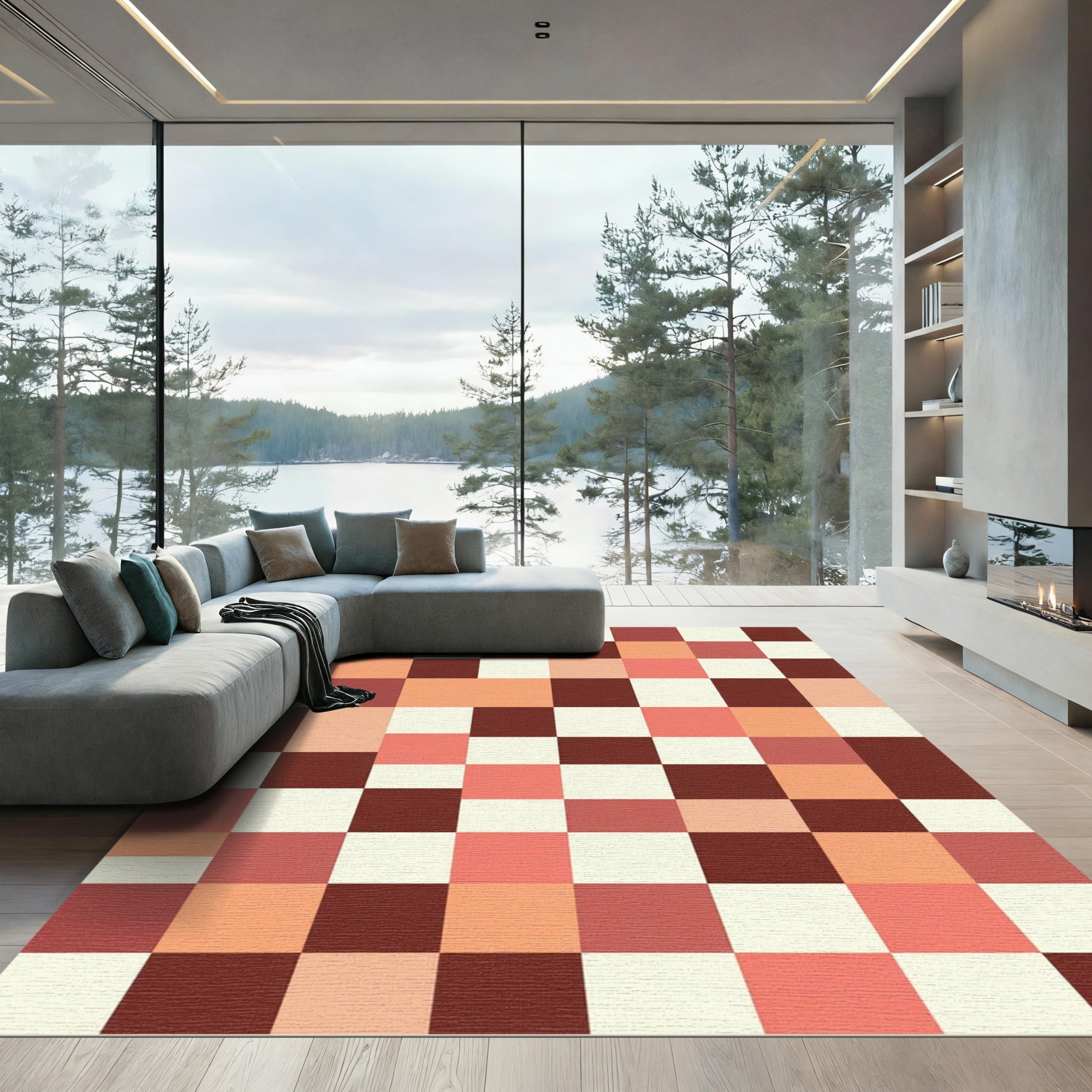 Terracotta Square Checkerboard Loom Rug