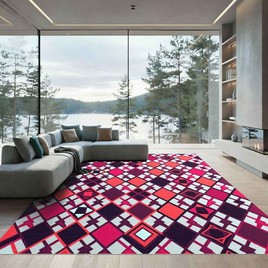 Vibrant Geometric Magenta Argyle Wall Art Rug