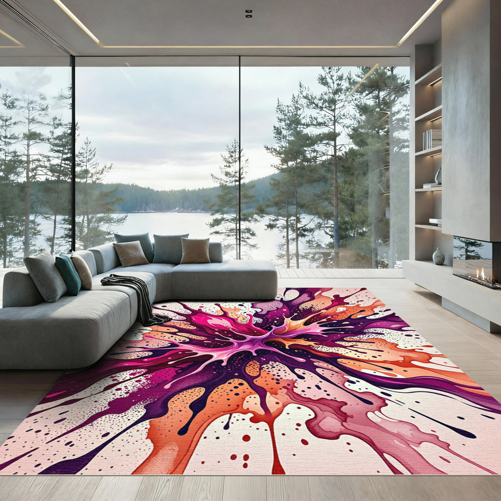 Vivid Magenta Splash Explosion Art Rug