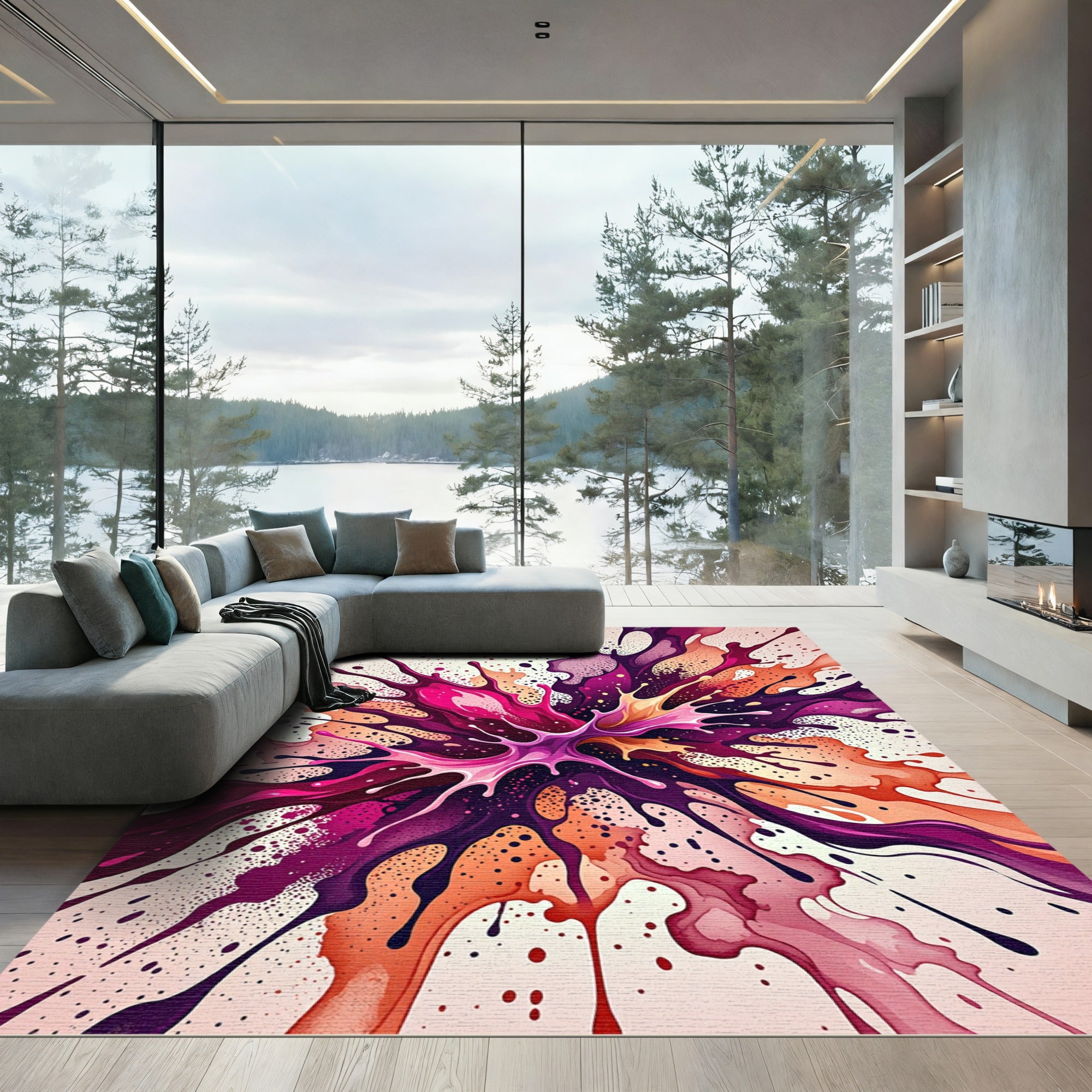 Vivid Magenta Splash Explosion Art Rug