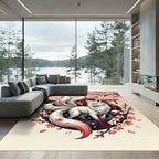 Mythical White Kitsune Cherry Blossom Art Rug