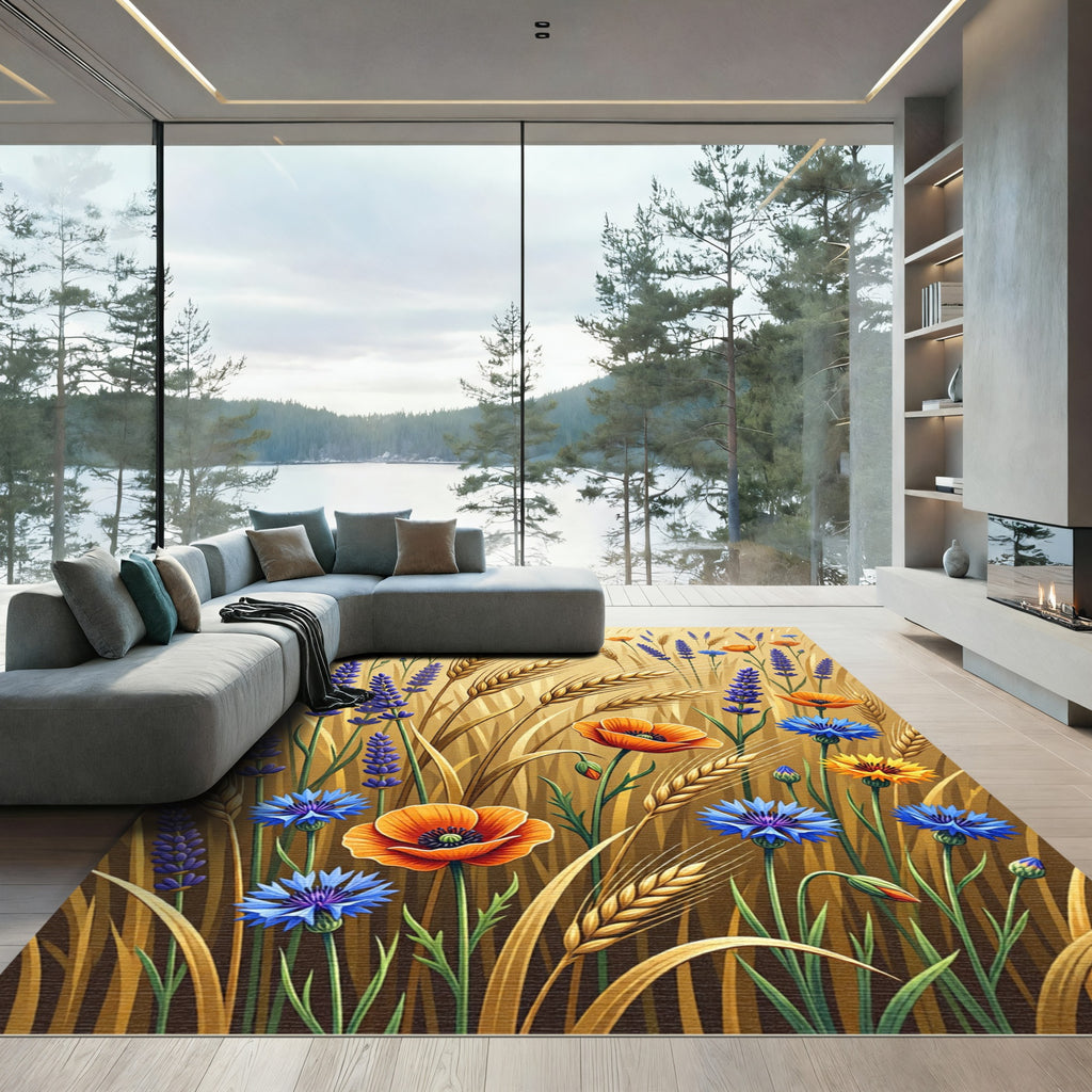 Golden Wheat Lavender and Blossom Meadow Rug