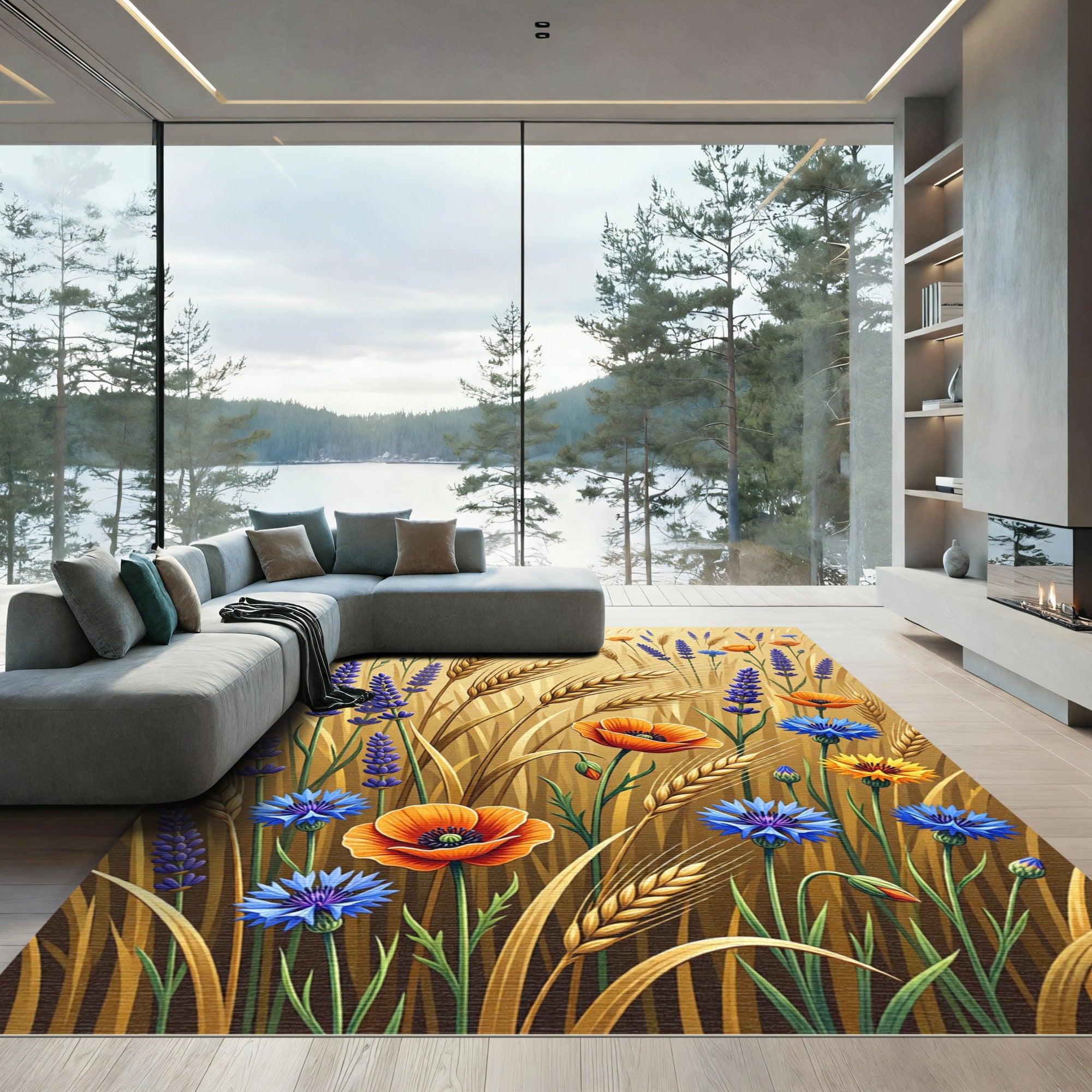 Golden Wheat Lavender and Blossom Meadow Rug