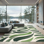 Curving Green Brushstroke Abstract Rug