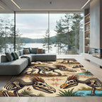 Prehistoric Dinosaur Skeleton Musical Beige Rug