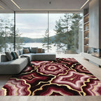 Crimson Geode Slices Gold Veined Rug
