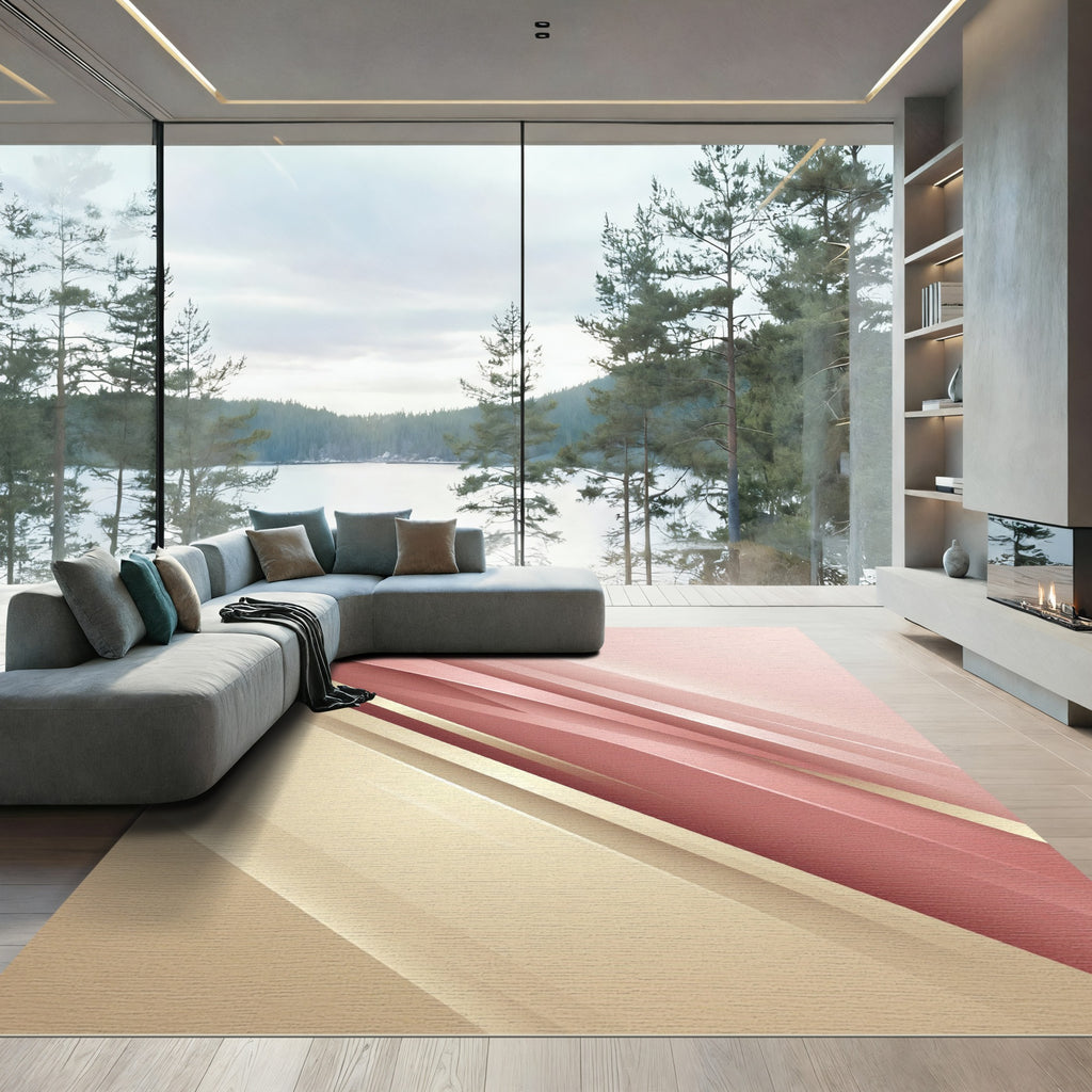 Rose Gold Striped Abstract Angle Rug