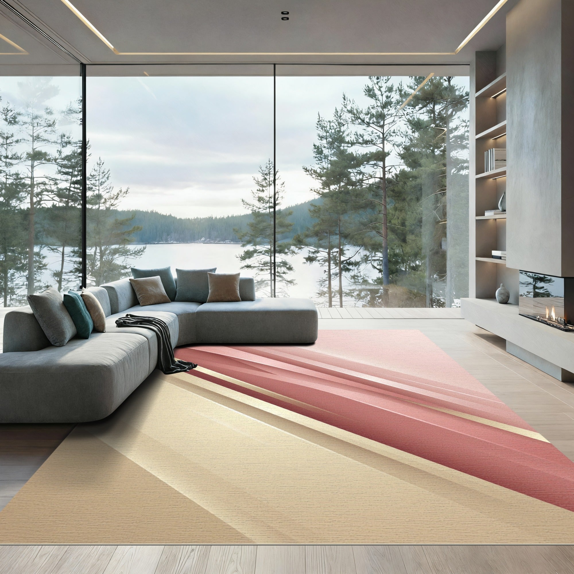 Rose Gold Striped Abstract Angle Rug