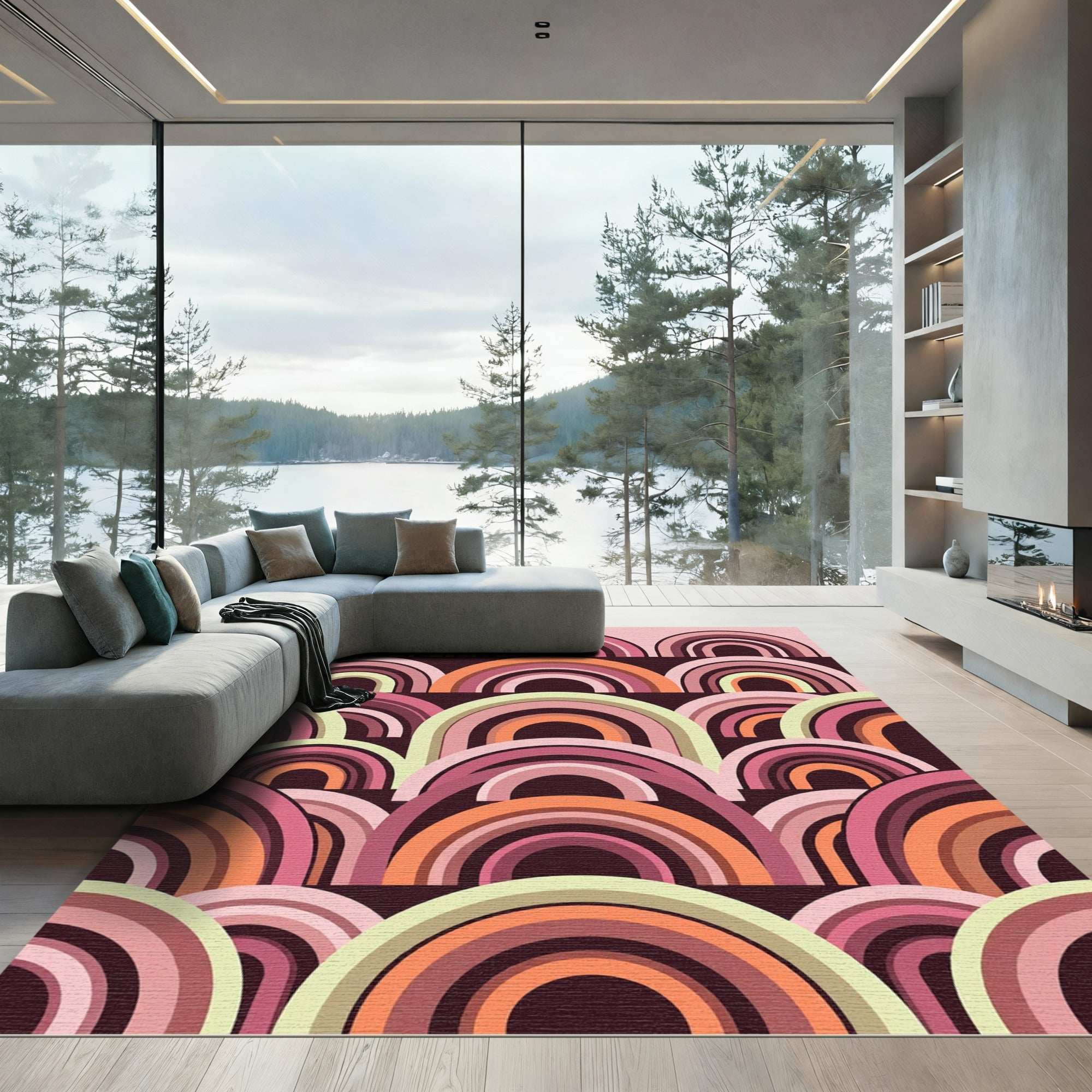 Retro Arches Pink Orange Composition Rug