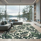 Lush Green Tropical Foliage Botanical Swirls Rug